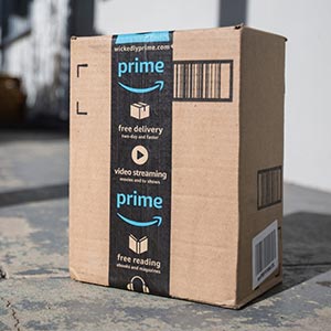 An Amazon Prime box delivered to a residence.