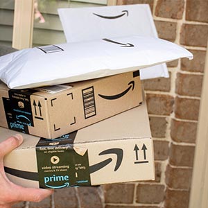 Amazon Prime parcels being delivered.